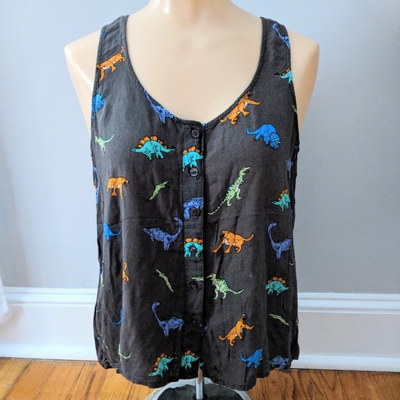 La Hearts Tops - LA Hearts Dinosaur Print Button Up Tank Top